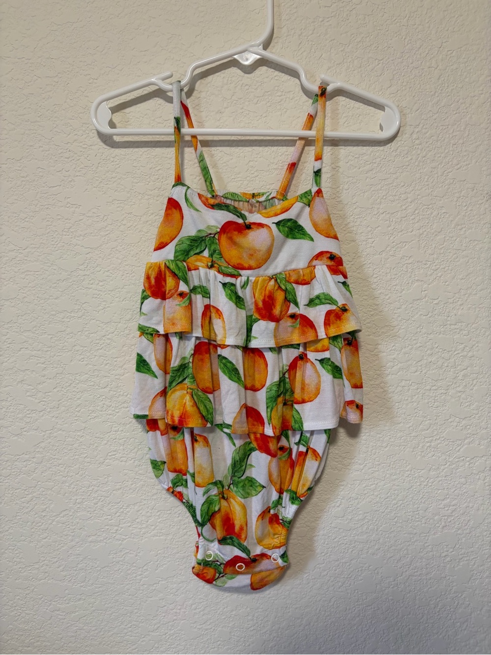 Posh Peanut White Peach Print Ruffle One-Piece
